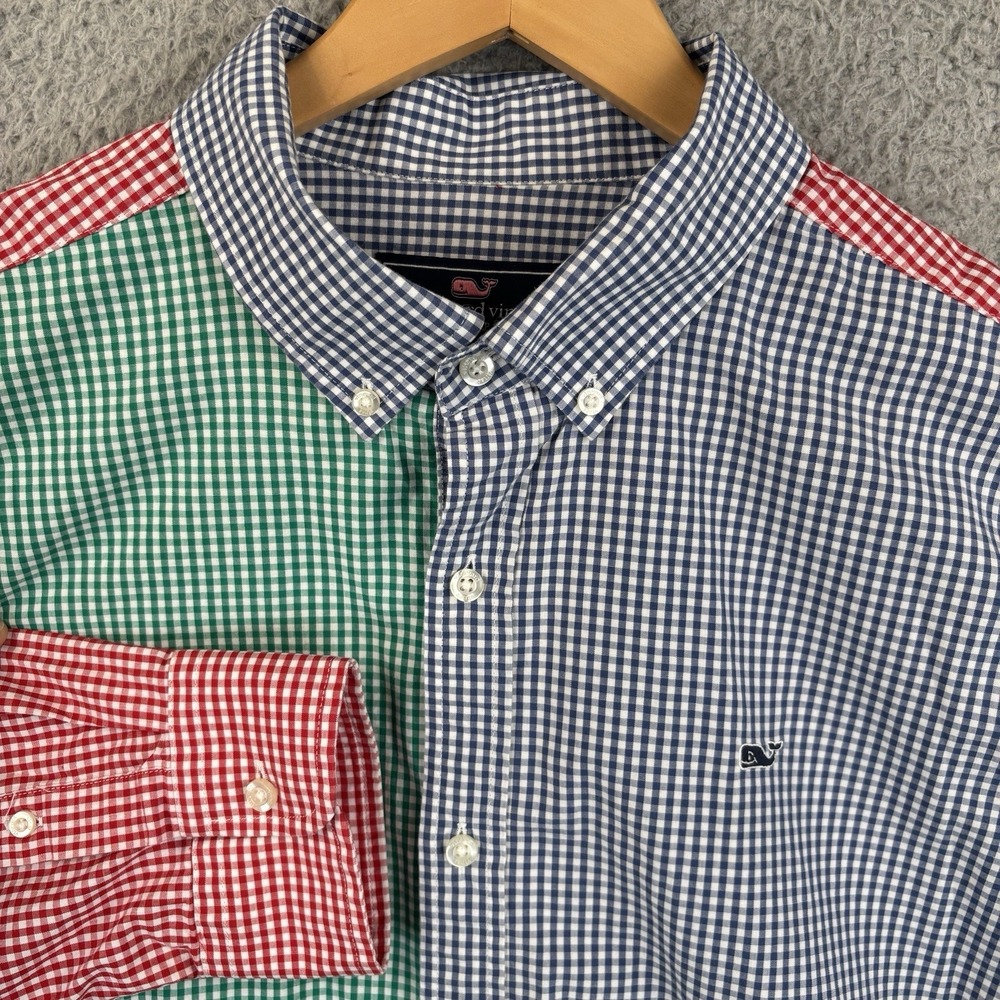 Vineyard‎ Vines Whale Shirt Mens 2XL Colorful Plaid Color Block Button Down